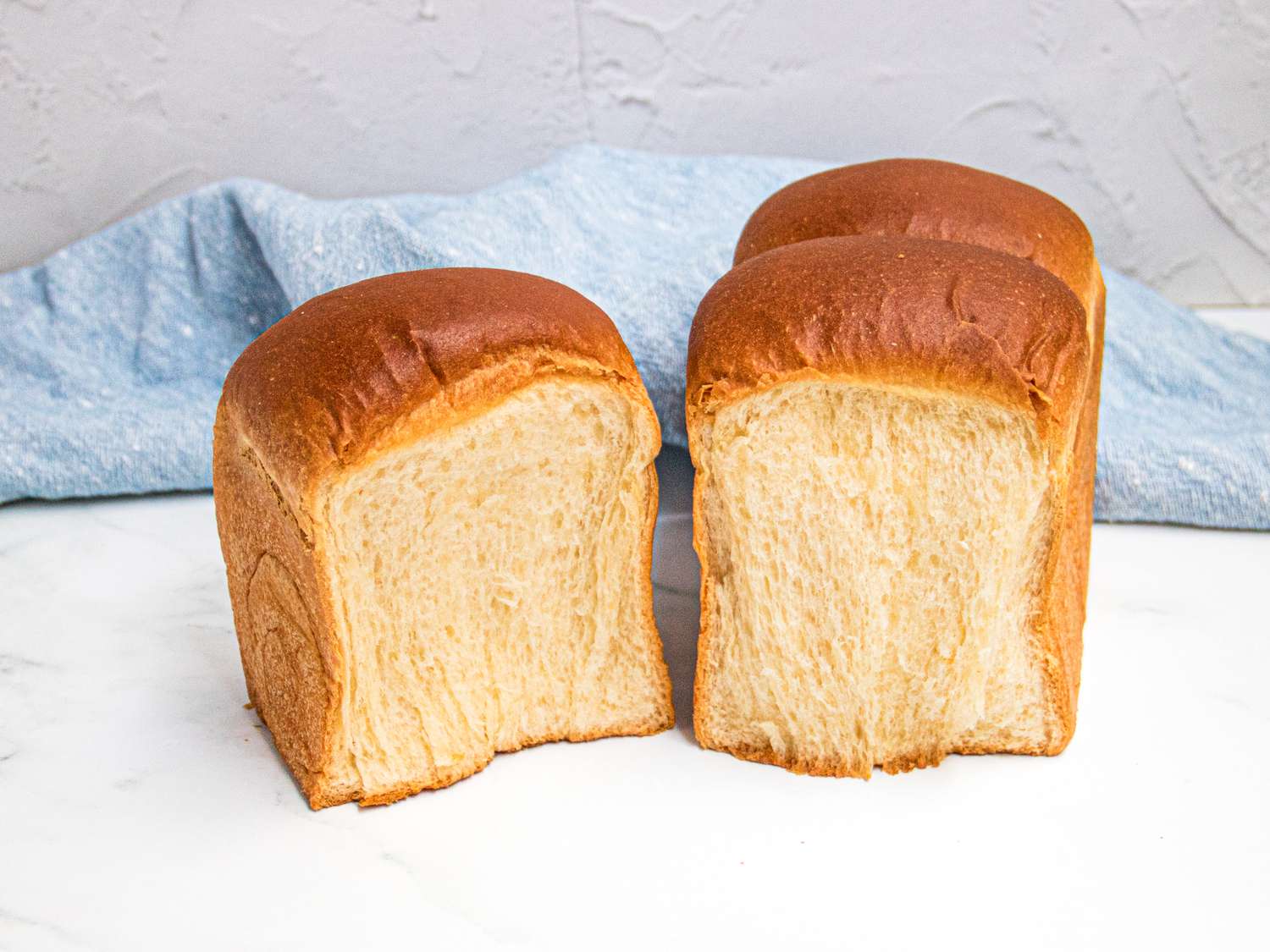 Finished milk bread sliced in half