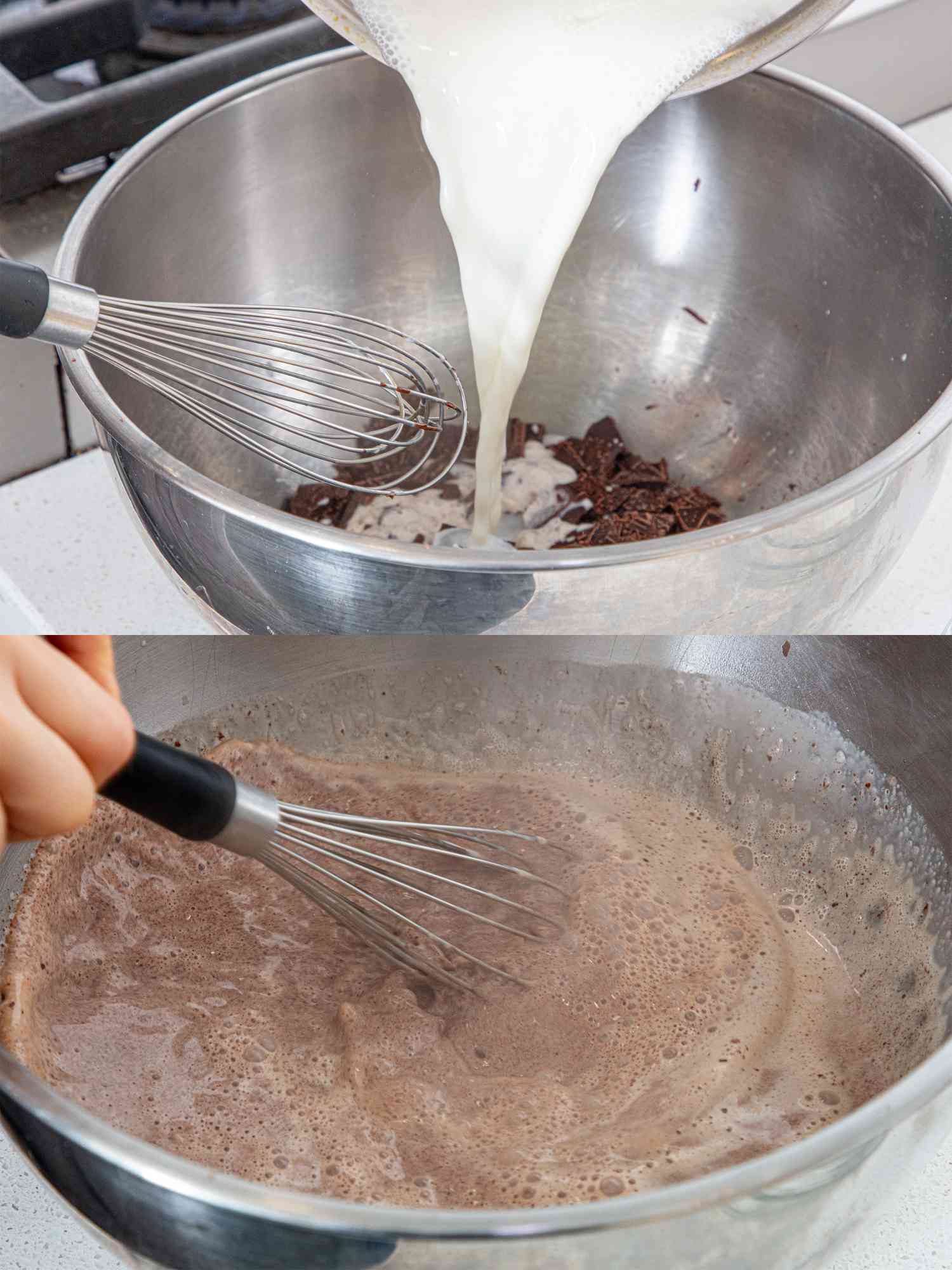 Two image collage of melting chocolate