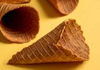 Closeup of freshly-made waffle cones.