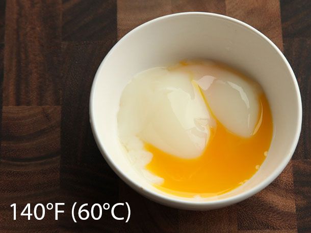 Egg cooked sous vide at 140°F (60°C) for 40 minutes.