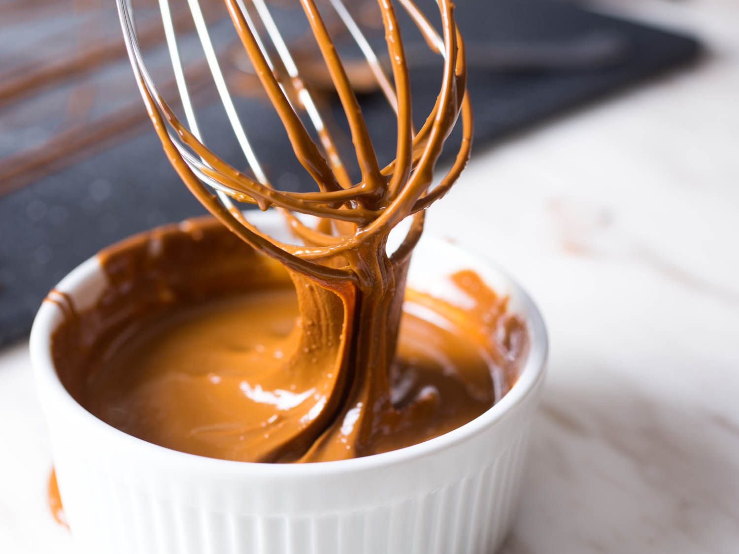 Whisking caramelized white chocolate