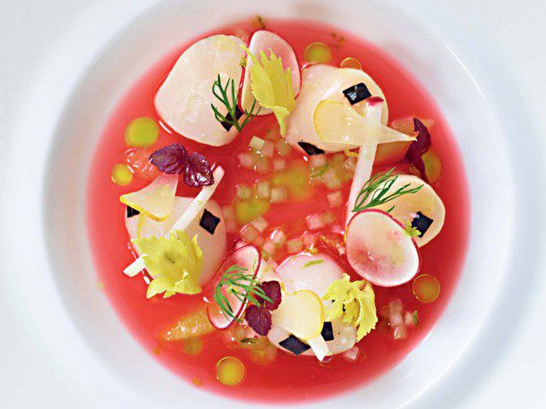 Nantucket Scallop Ceviche, Blood Orange Sauce