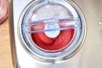 An overhead view of the Breville Smart Scoop Ice Cream Compressor making ice cream