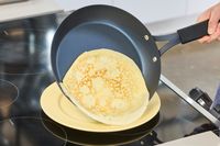 Crepes are made in the OXO Obsidian 10 Inch Pre-Seasoned Carbon Steel Frying Pan