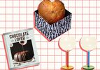 Olivieri 1882 VALENTINE'S CAKE - RISE IN LOVE, Big Night Wine Glasses, and Chocolate Lover: A Baking Book with red shadows on a red grid background