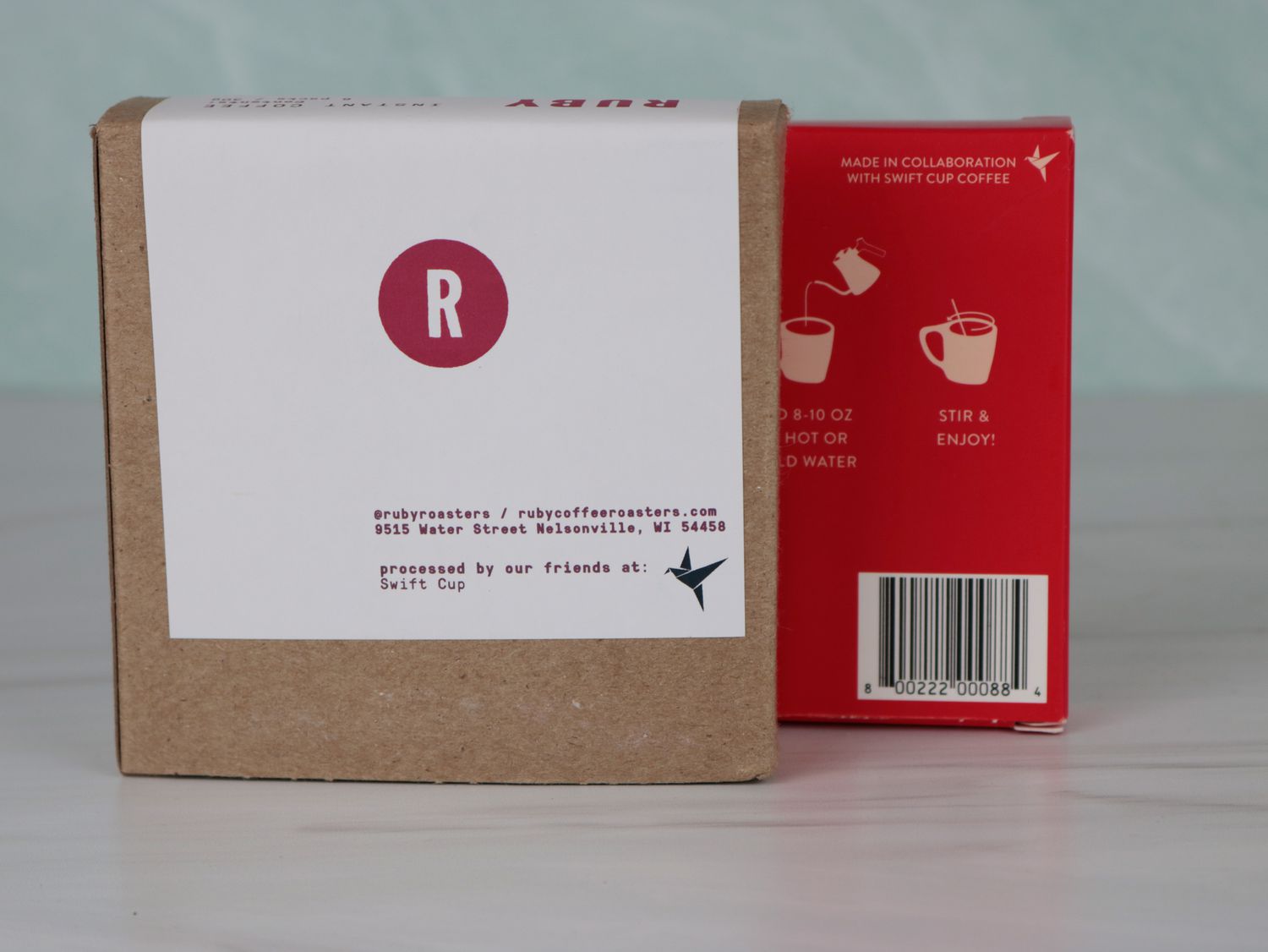 the backs of two packages of instant coffee showing Swift as the processor