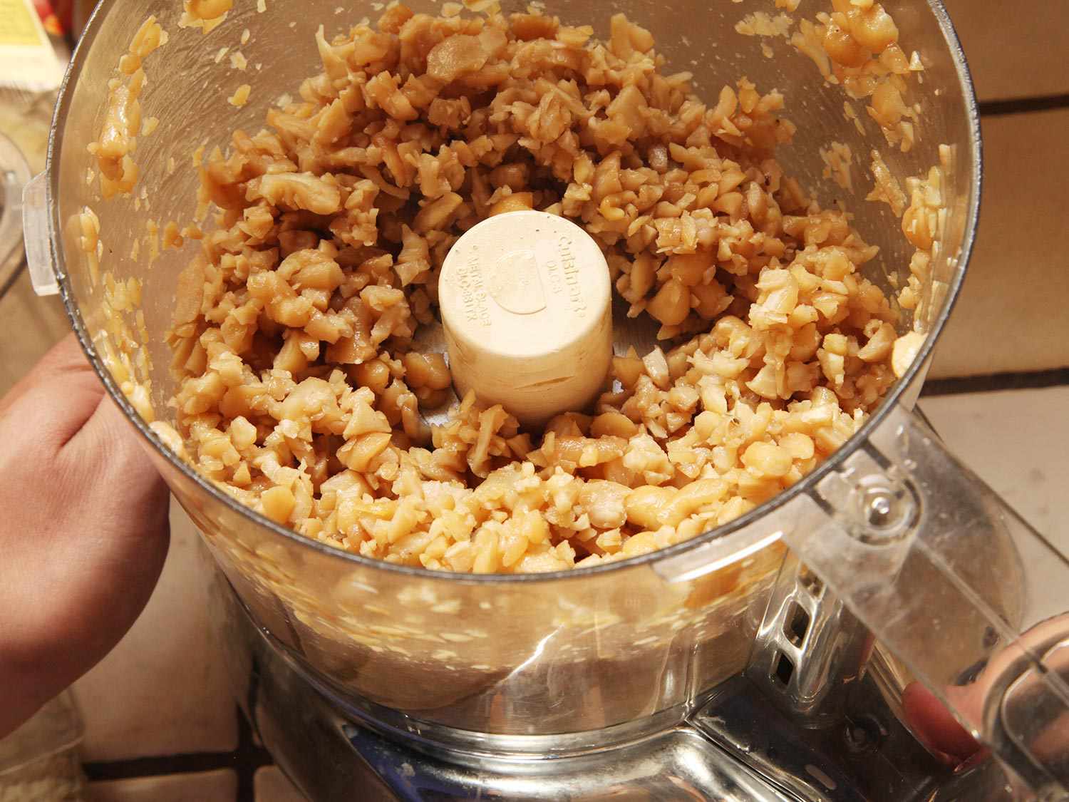 Rough puree of cashews in food processor.