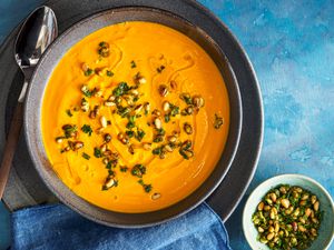 Overhead view fo carrot soup