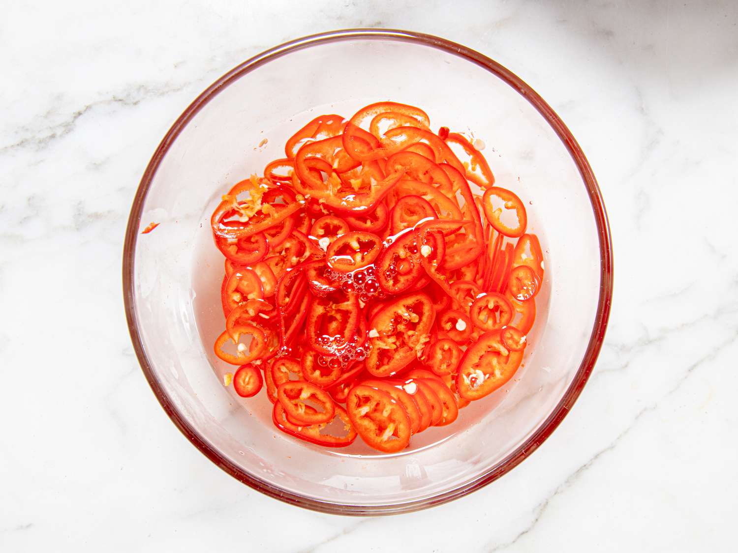 Overhead view of chile vinegar 