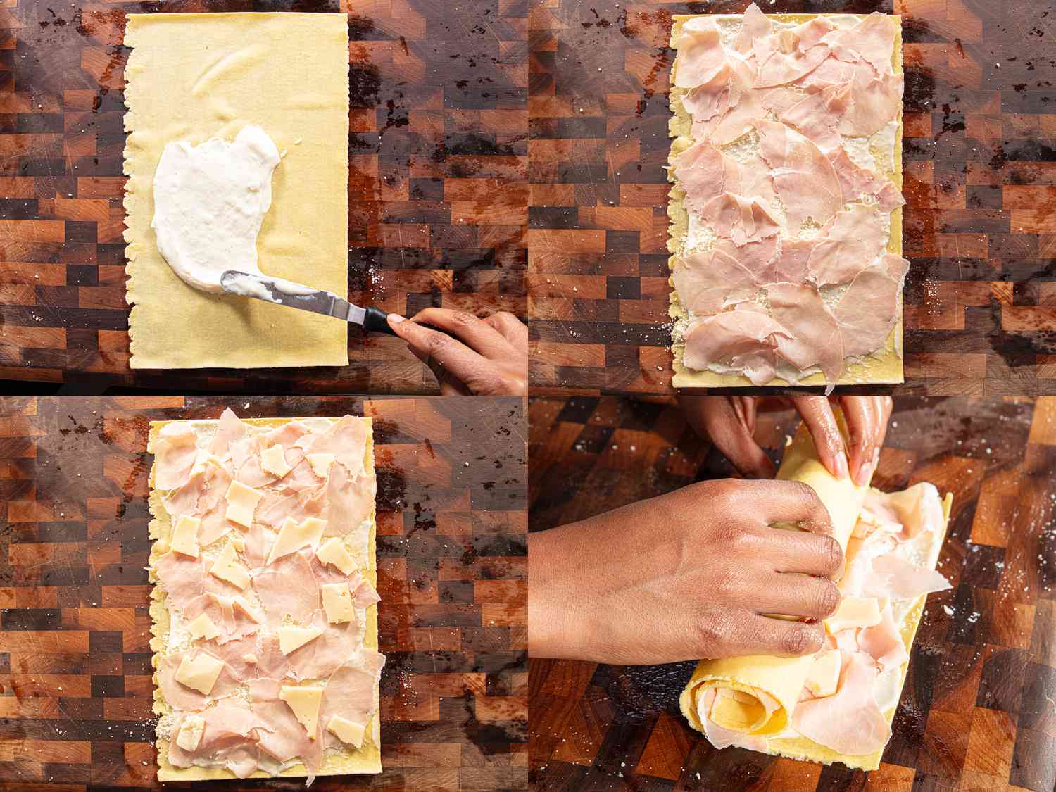 Four image collage of assembling rolls