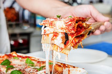 Side view of lasagna all norma