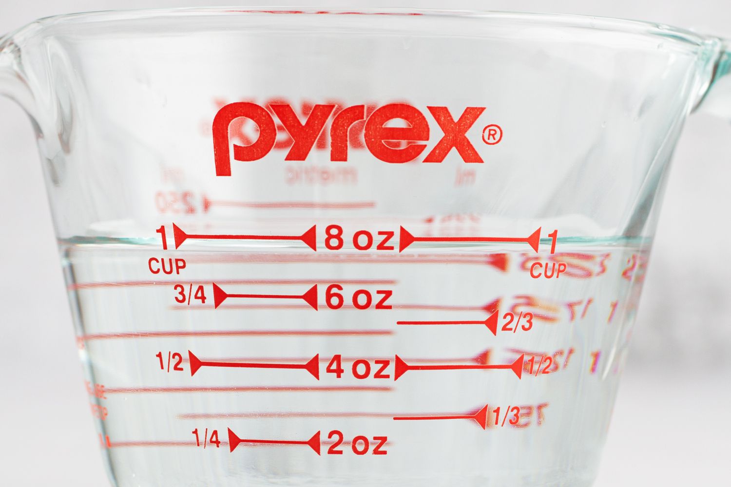 Water in a glass liquid measuring cup.