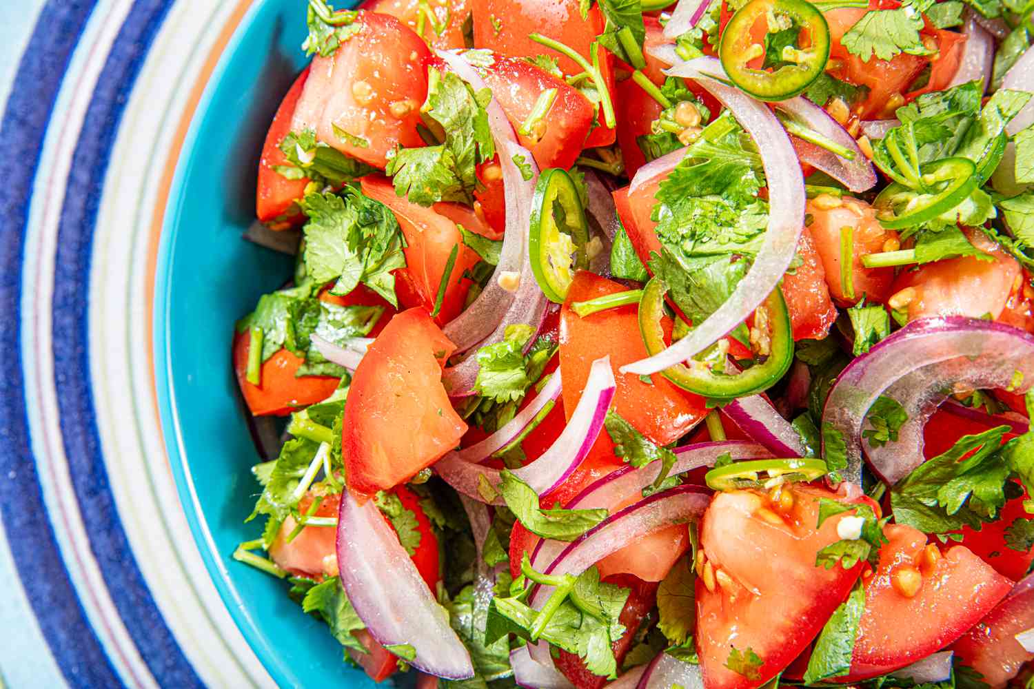 Overhead view of tomato salad