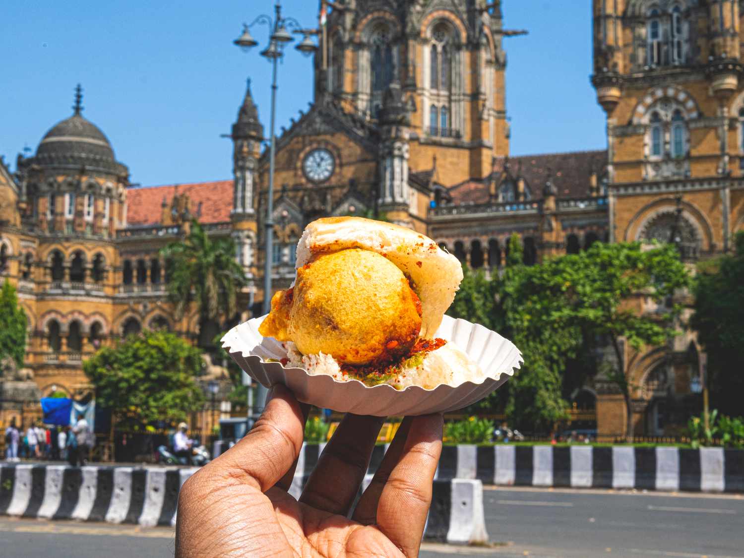 Side view of Vada Pav Outside Chhatrapati Shivaji Terminus