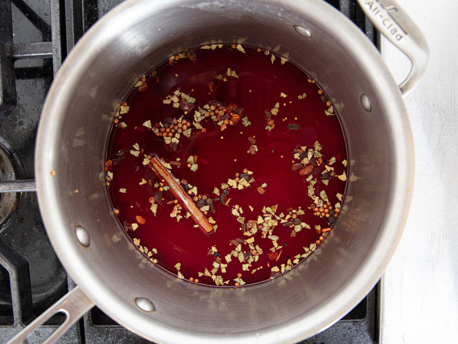 Overhead view of pickling juice
