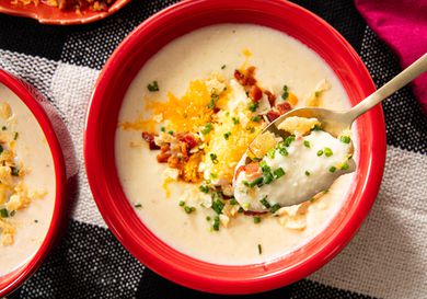 Overhead view of Baked Potato Soup