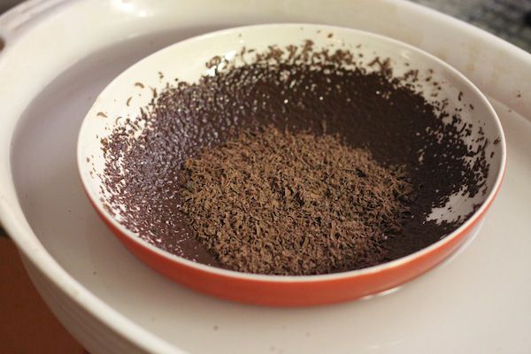 bowl of finely chopped chocolate immersed in water bath
