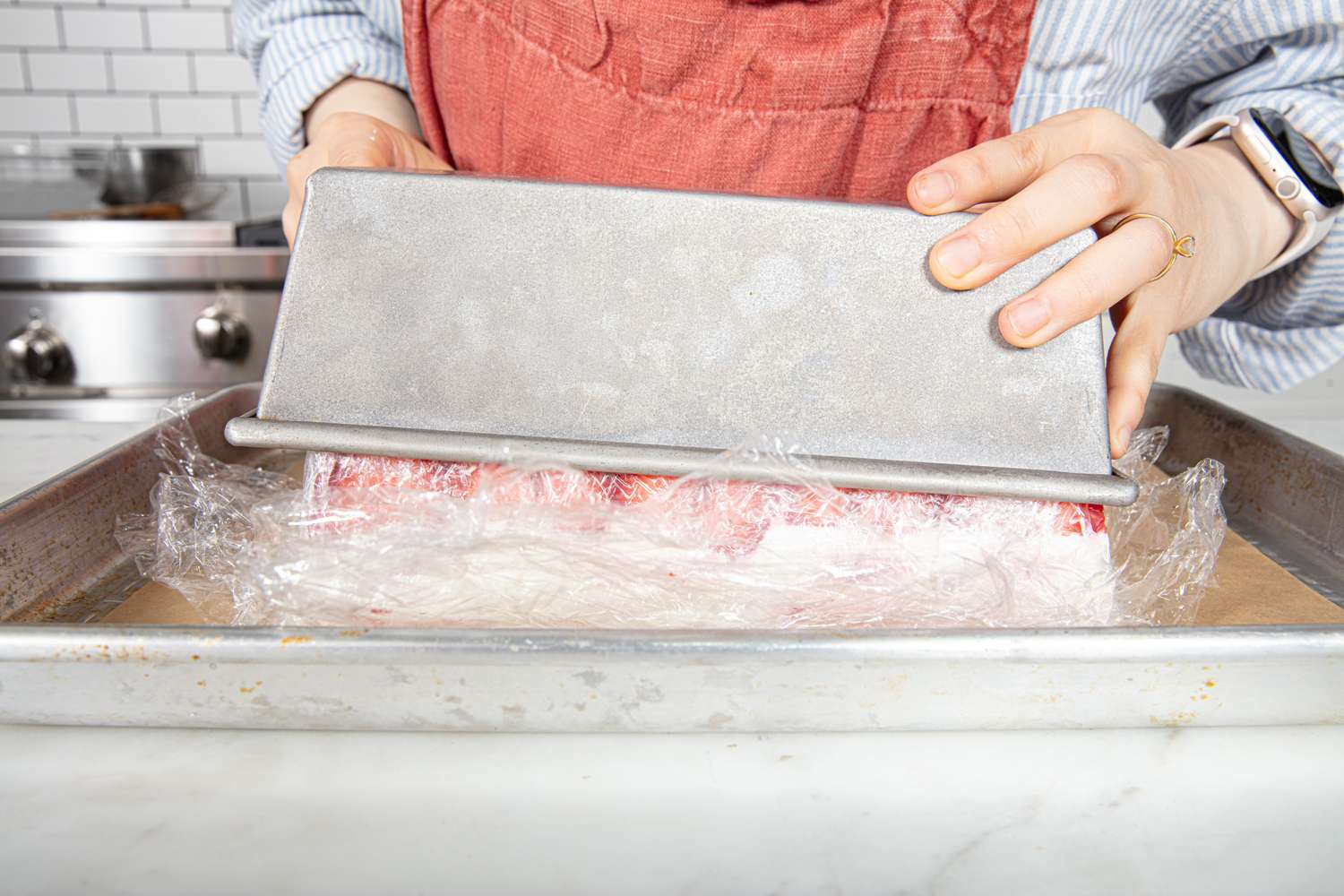 Side view of unboxing cake