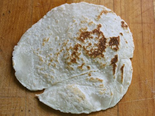 A perfectly cooked tortilla, with a moderate amount of browning.