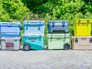 Group of coolers sitting outside