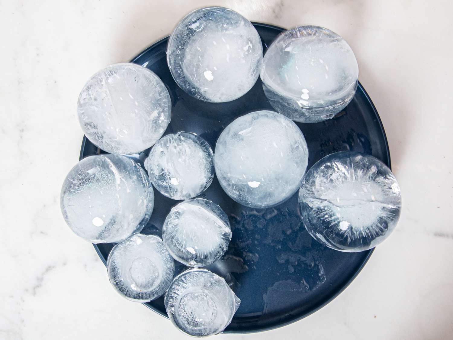 an overhead look at sphere ice of varying sizes