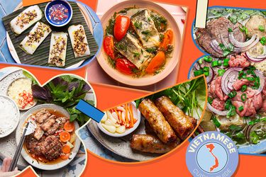 Collage of Vietnamese dishes with borders