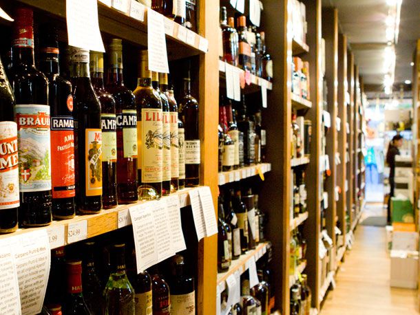 Shelves in a liquor store