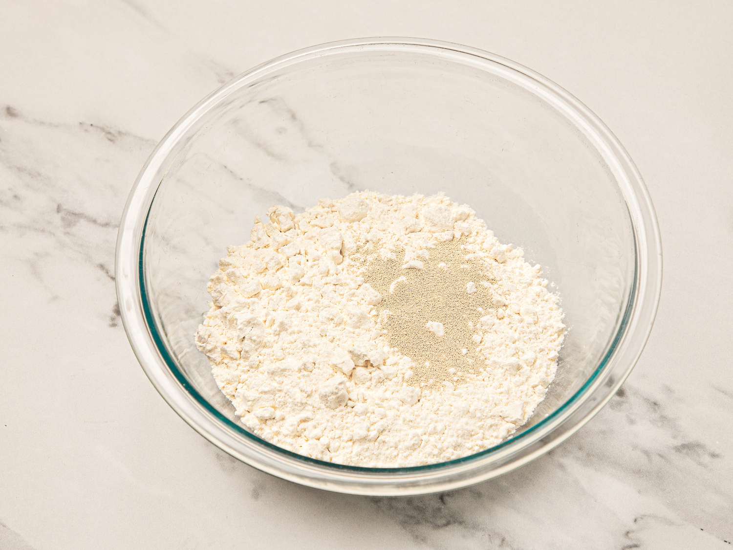 Overhead view of yeast in flour