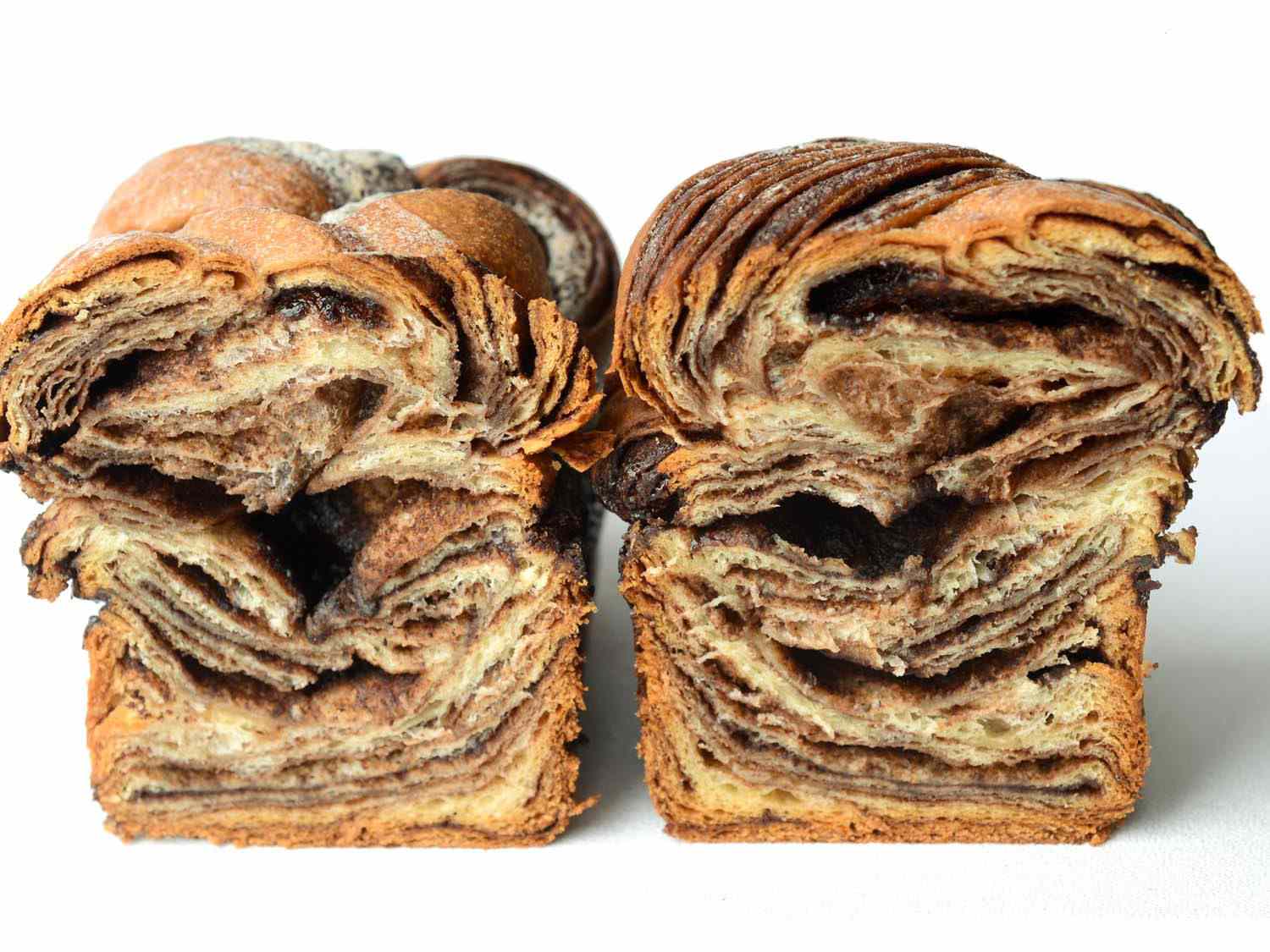 Cross sections of two chocolate babkas