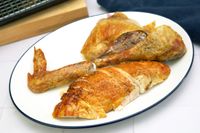 A plate of carved roasted turkey