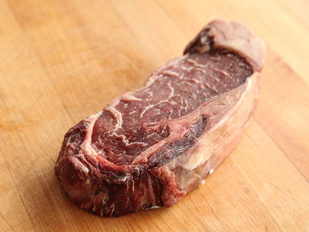 A steak that's been dry-aged at home.