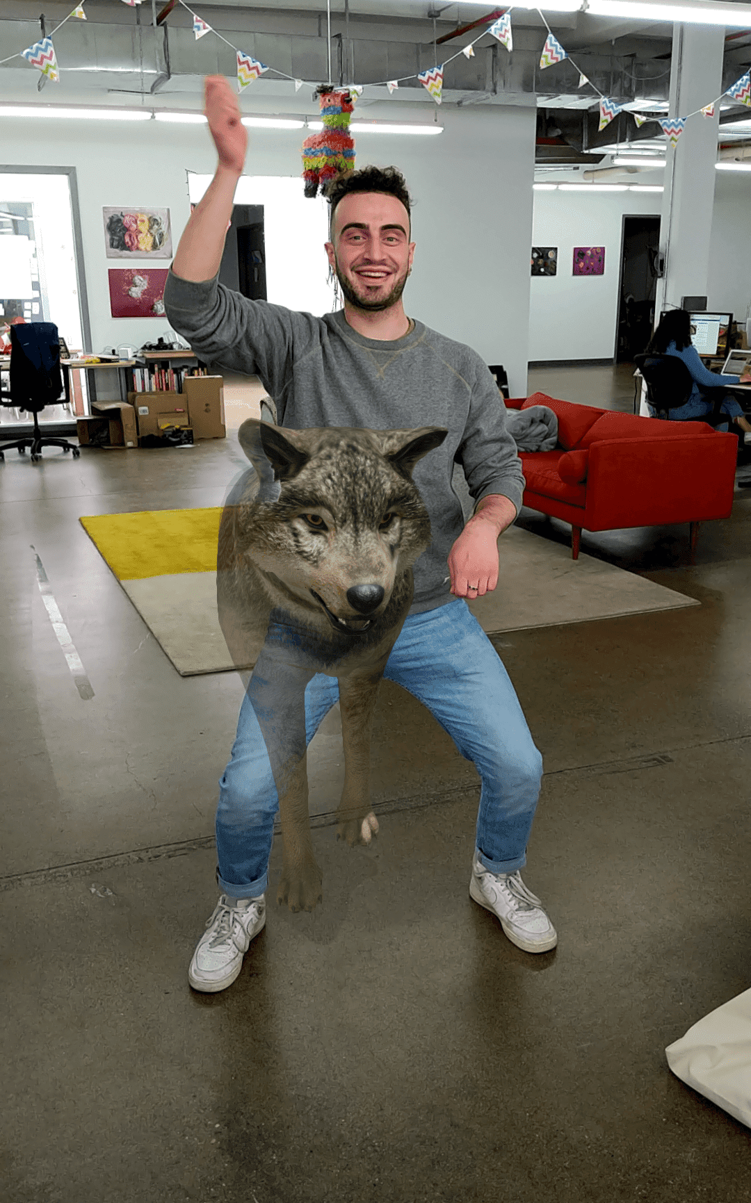 Elazar with an augmented reality wolf in his lap