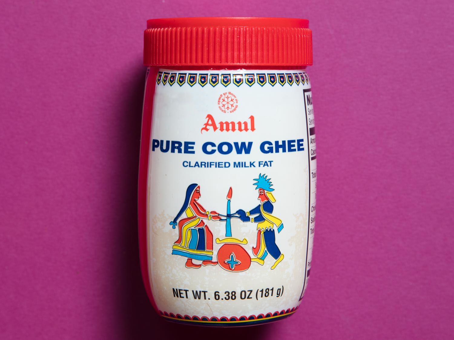Closeup of a container of ghee.