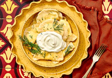 Overhead view of varenyky 