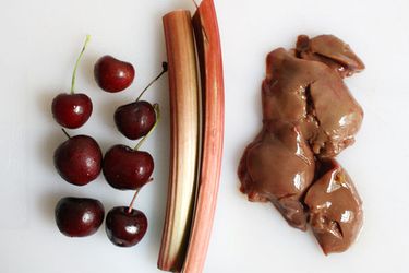 Cherries, rhubarb, and raw duck livers