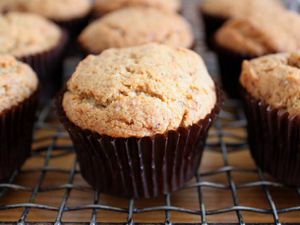 Closeup of gluten-free vegan banana bread muffins.