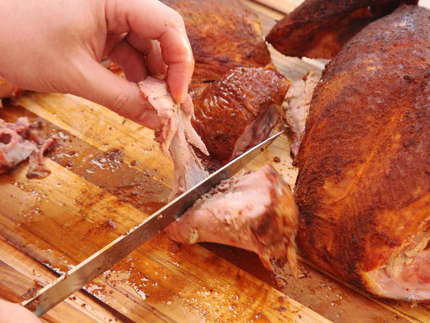 Removing thigh bone from smoked turkey leg