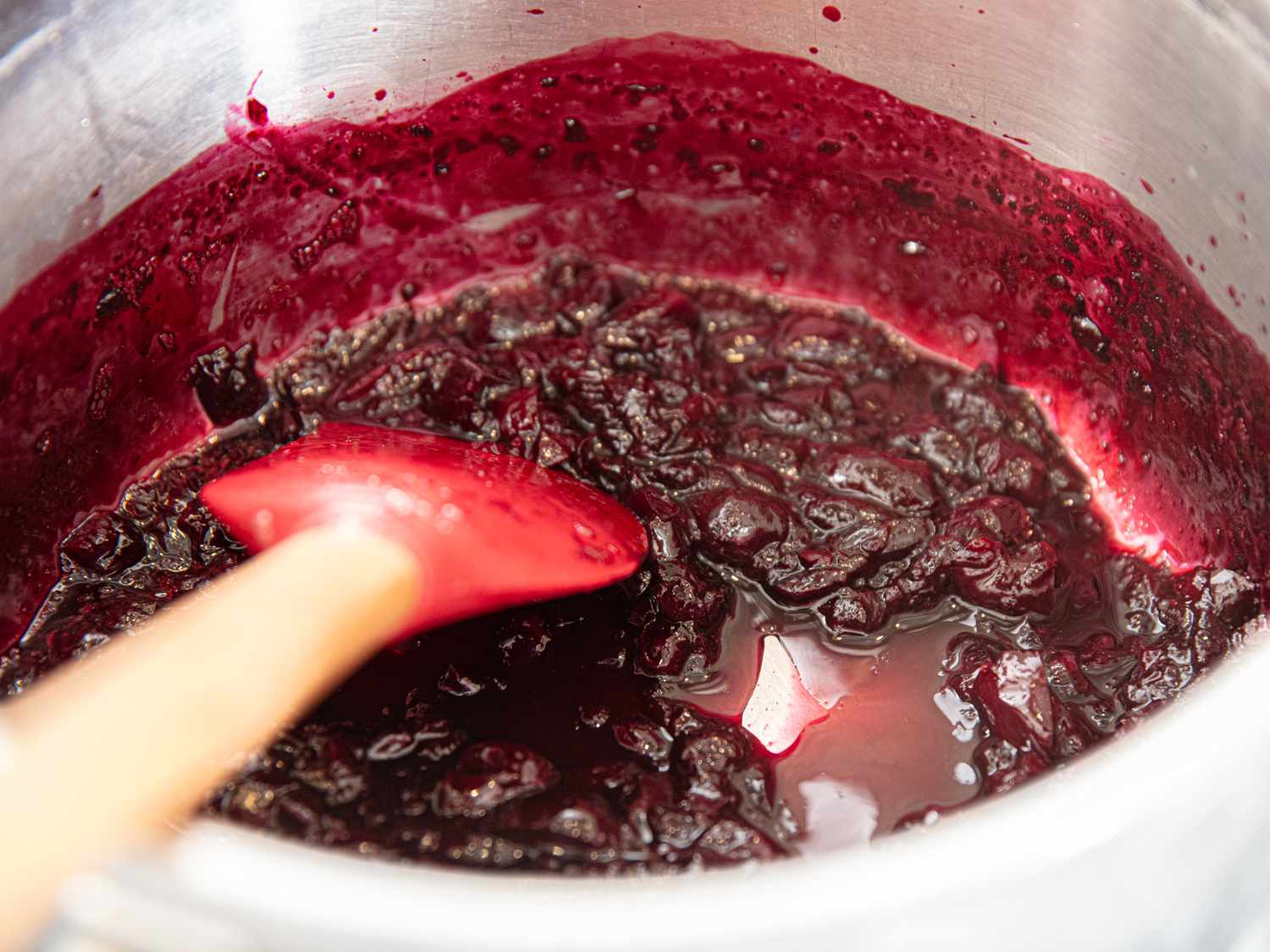 Side view of cherry compote