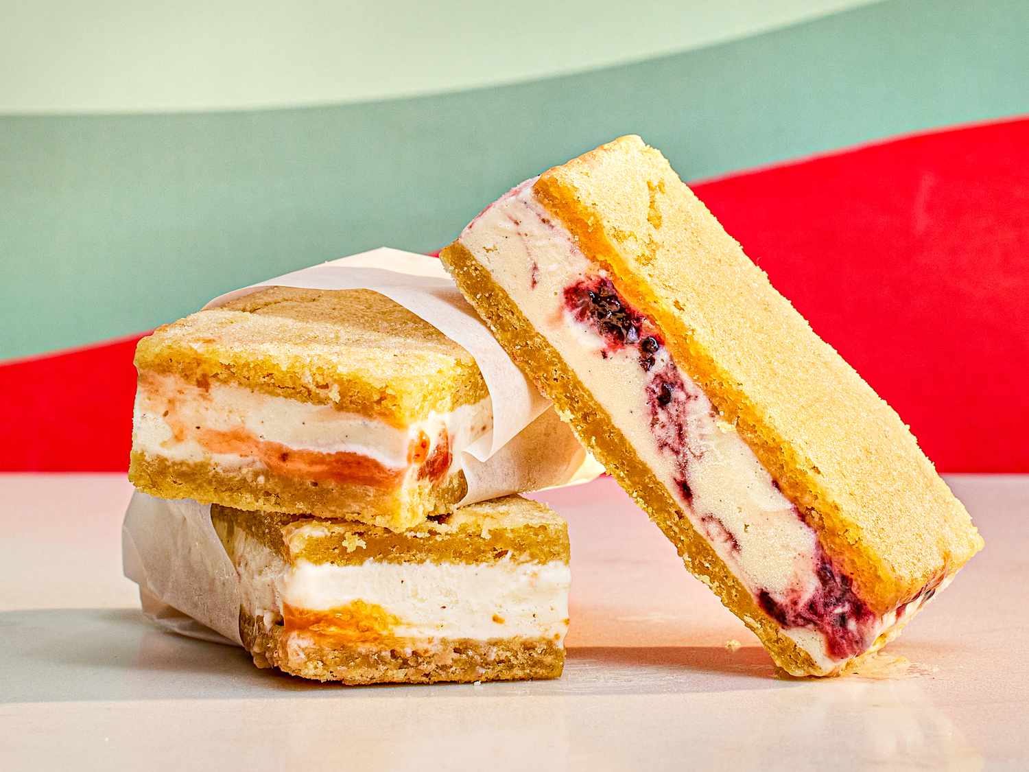 Side view of ice cream sandwiches