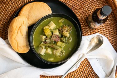 Overhead view of pepperpot stew