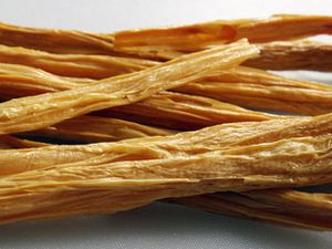 A pile of dried bean curd sticks. 