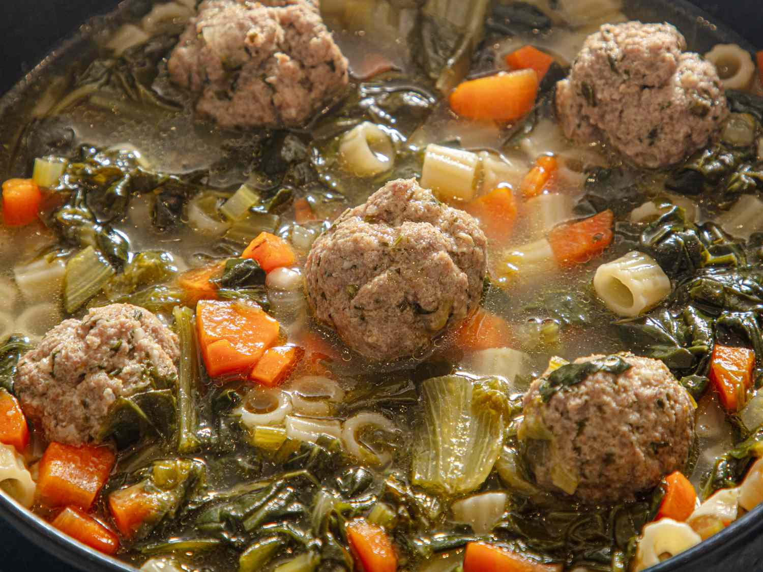 Italian wedding soup with meatballs carrots and pasta