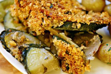 Closeup of zucchini gratin.
