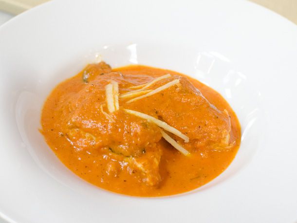 A bowl of homemade chicken tikka makhani, also known as butter chicken