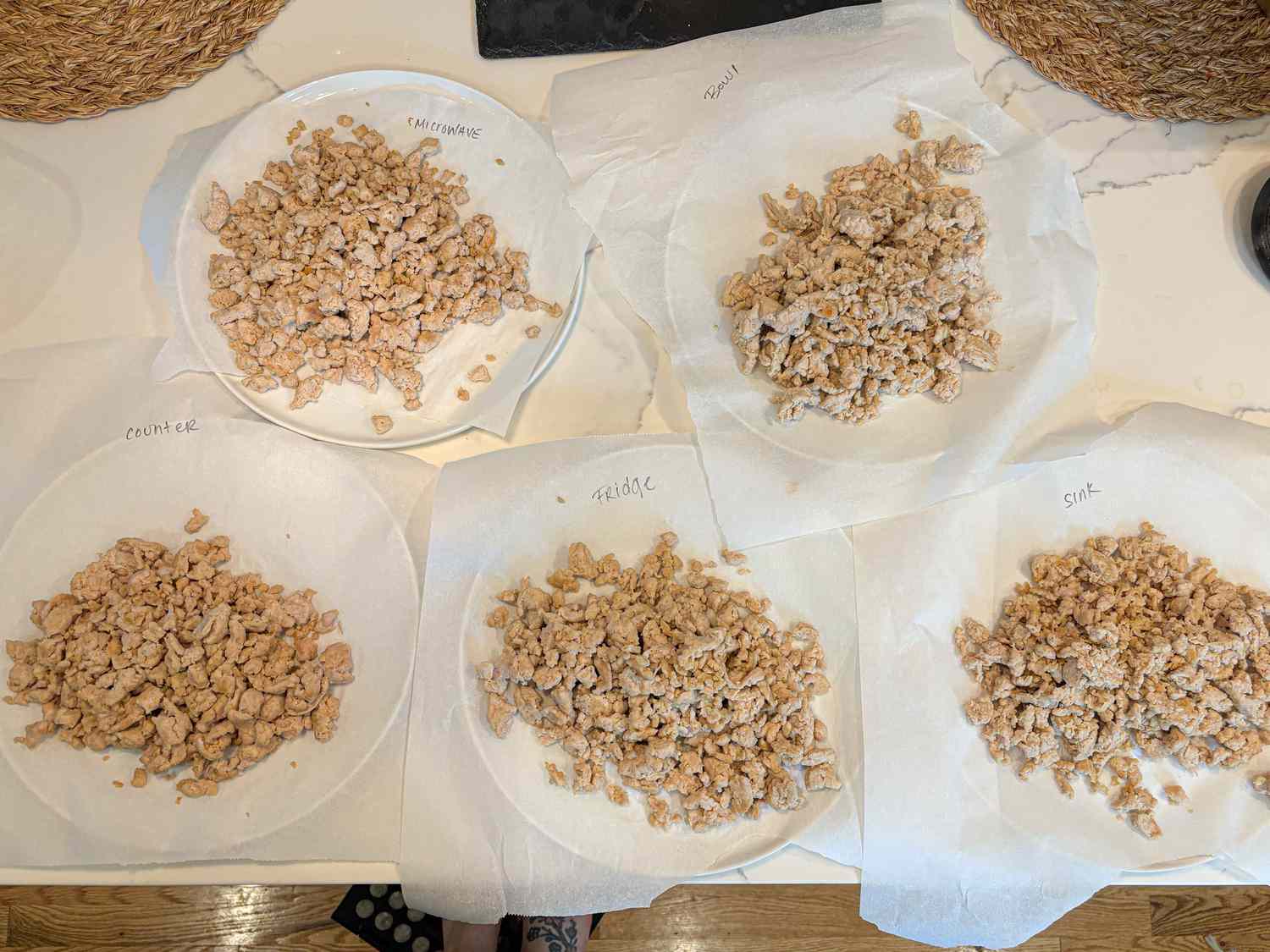 Overhead view of chicken testing