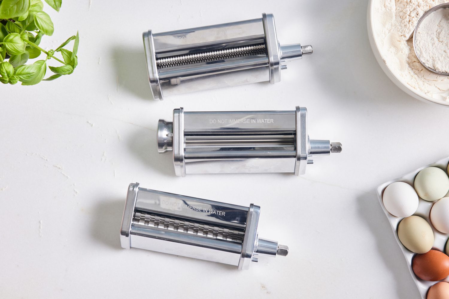 Three attachments to the GVODE 3-Piece Pasta Attachment Set for KitchenAid Stand Mixer (G1703)