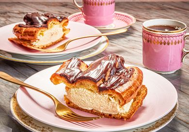 Overhead view of Eclair Paris brest slices