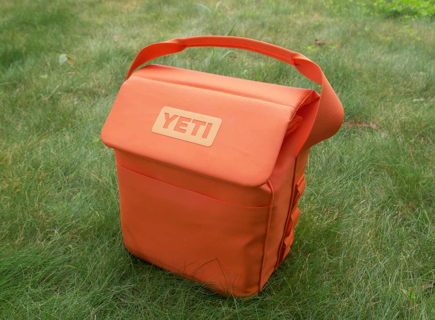 the yeti lunchbox on a grass lawn