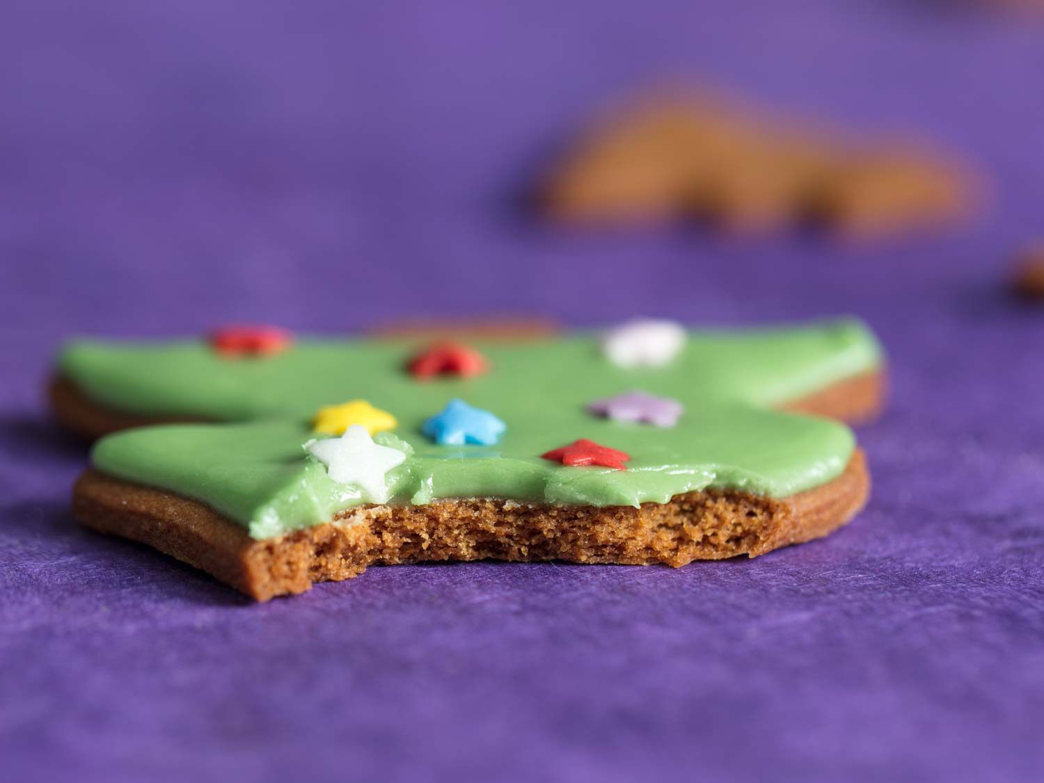A gingerbread cookie half bitten. 