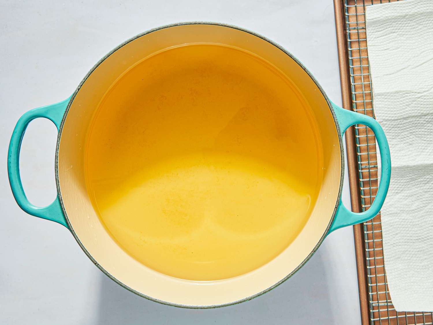 Overhead view of frying oil